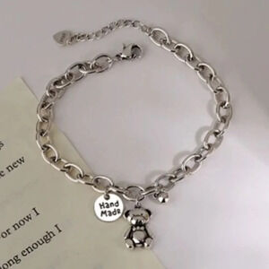 925 Sterling Silver Teddy Bear Chain Bracelet